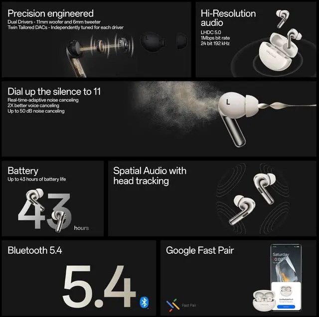 Alt view image 3 of 4 - OnePlus Buds Pro 3 Wireless Earbuds, Dual Drivers in-Ear Buds, Dual DACs, Dynaudio EQs, Up to 50dB Adaptive Noise Cancellation, Up to 43Hrs Battery (Midnight Opus)