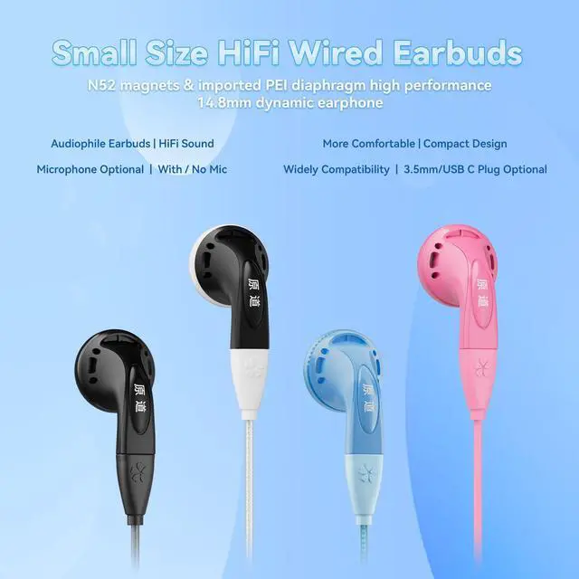Alt view image 2 of 5 - NICEHCK YDSmall Small Size Flathead Audiophile Wired Earbud, HiFi Sound 3.5mm Jack in Ear Headphones with Microphone Wire Earphone for DAP/iPod/Android/PS5 Game Console/PC/Tablet/Laptop/Xbox(Black)