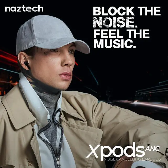 Alt view image 2 of 5 - Naztech Xpods Pro ANC True Wireless Earbuds 4X Voice-Isolating Mics IPX5 Waterproof in Ear Bluetooth 5.4 Headphones Wireless Charging Case LED Display (Black)