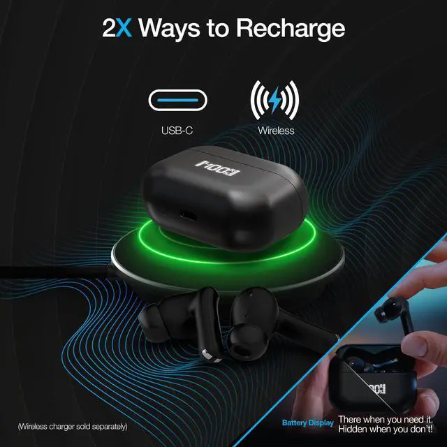 Alt view image 5 of 5 - Naztech Xpods Pro ANC True Wireless Earbuds 4X Voice-Isolating Mics IPX5 Waterproof in Ear Bluetooth 5.4 Headphones Wireless Charging Case LED Display (Black)