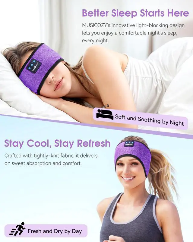 Alt view image 4 of 5 - MUSICOZY Sleep Headphones Bluetooth Headband Wireless Music Headband Headphones, Earbuds for Side Sleepers Women Men Workout Running Travel Yoga Cool Gadgets Unique Gift 2 Pcs