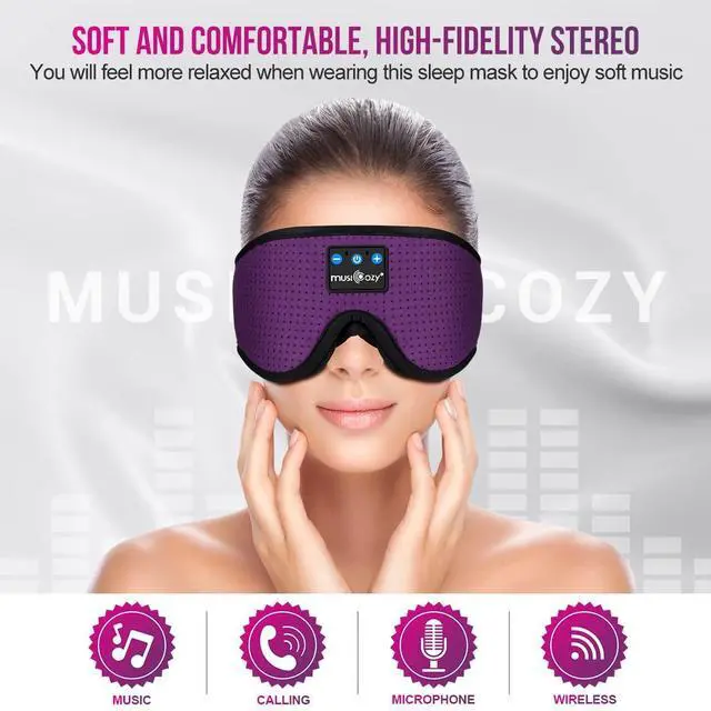 Alt view image 4 of 5 - MUSICOZY Sleep Headphones Bluetooth 5.4 Headband Sleeping Headphones Sleep Mask, Wireless Music Eye Mask Sleep Earbuds for Side Sleeper Men Women Cool Tech Gadget Unique Gift Office Travel, Pack of 2