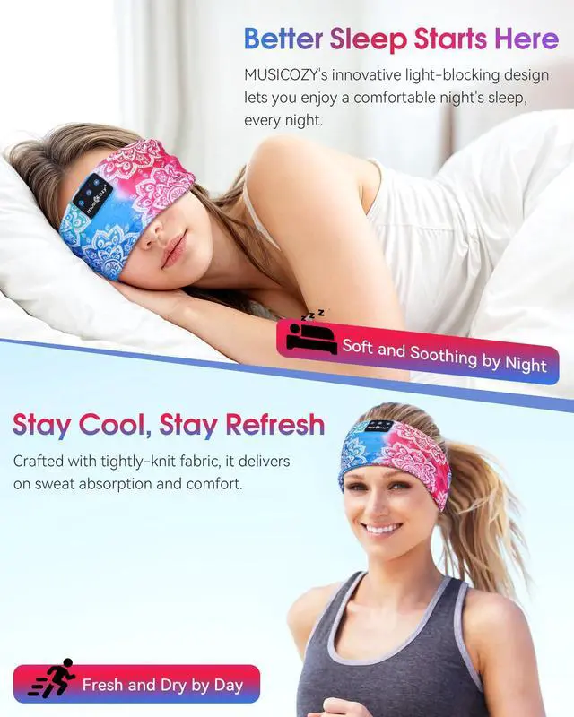 Alt view image 4 of 5 - MUSICOZY Sleep Headphones Bluetooth 5.4 Headband, Sports Wireless Earphones Sweat Resistant Earbuds Sleeping Headphone with Ultra-Thin HD Stereo Speaker for Workout Running Cool Gadgets Unique Gifts