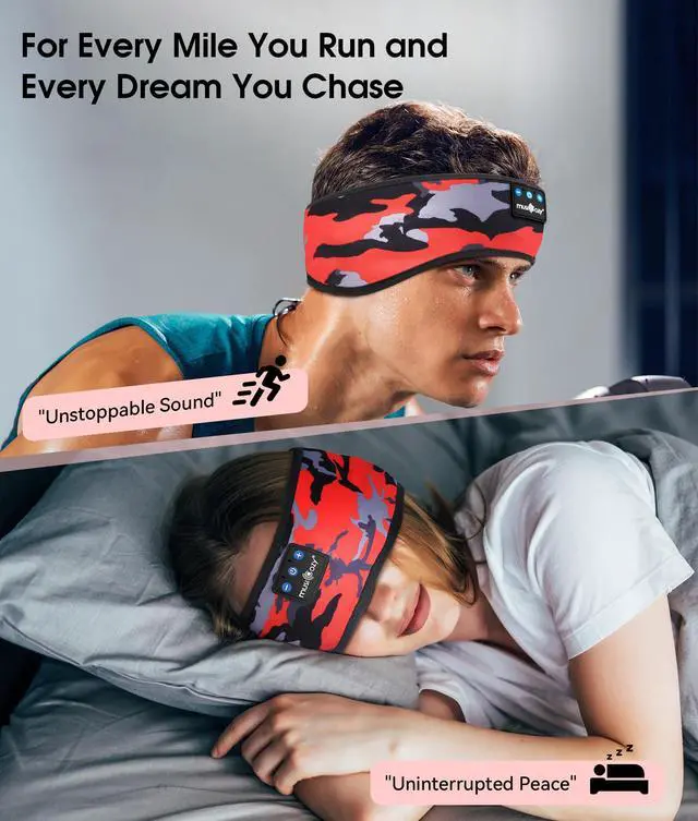 Alt view image 4 of 5 - MUSICOZY Sleep Headphones Bluetooth Headband, Wireless Sleeping Headphones Mask Earbuds Built-in HD Speakers for Side Sleepers Women Men Running Travel Yoga Cool Gadgets Unique Gifts, 2 Packs
