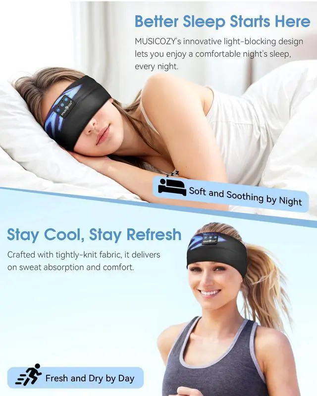 Alt view image 4 of 5 - MUSICOZY Sleep Headphones Bluetooth 5.4 Headband, Sports Wireless Earphones Sweat Resistant Earbuds Sleeping Headphone with Ultra-Thin HD Stereo Speaker for Workout Running Cool Gadgets Unique Gifts