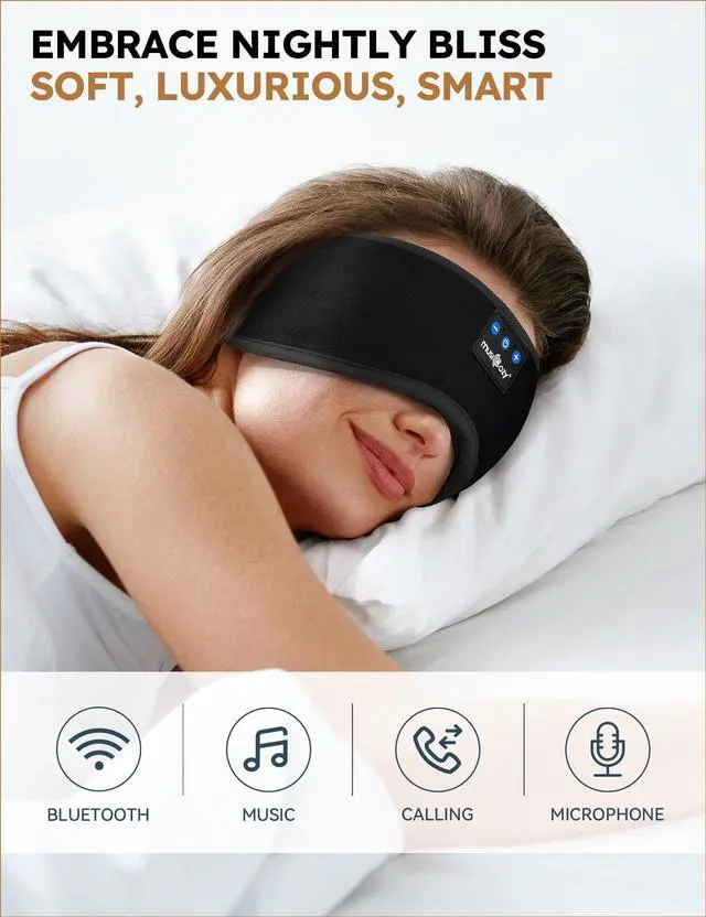 Alt view image 5 of 5 - MUSICOZY Sleep Headphones Bluetooth Sports Headband, Wireless Music Sleeping Headphones Sleep Eye Mask Earbuds for Side Sleepers Workout Running Travel Yoga Office, Pack of 2