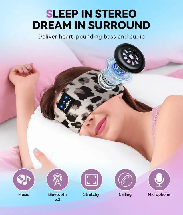 Alt view image 4 of 5 - MUSICOZY Sleep Headphones Bluetooth Sports Headband, Wireless Music Sleeping Headphones Sleep Eye Mask Earbuds for Side Sleepers Workout Running Insomnia Travel Yoga Office, Pack of 2