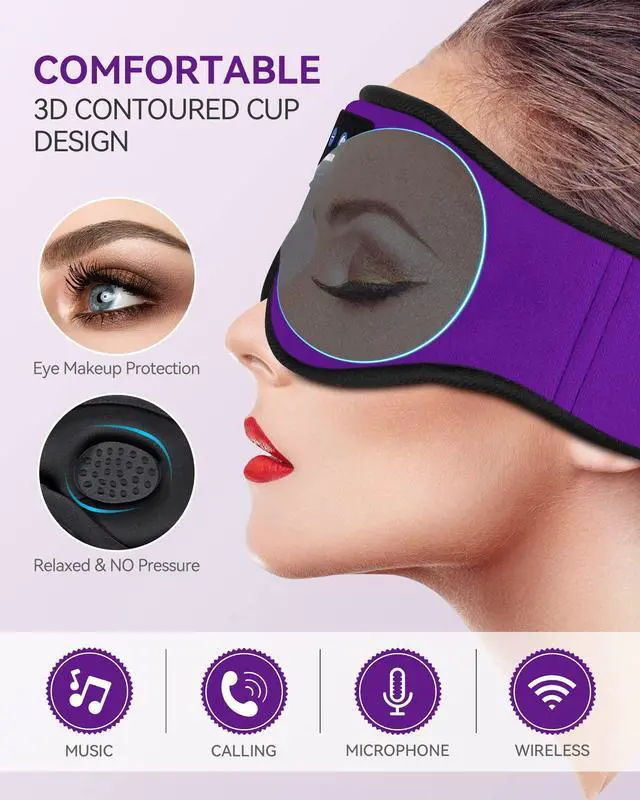 Alt view image 5 of 5 - MUSICOZY Sleep Headphones Bluetooth Wireless Sports Headband, Sleeping Eye Mask Earbud for Side Sleepers Air Travel Meditation, Pack of 2