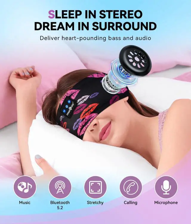 Alt view image 4 of 5 - MUSICOZY Sleep Headphones Bluetooth Sports Headband, Wireless Music Sleeping Headphones Sleep Eye Mask Earbuds for Side Sleepers Workout Running Travel Yoga Office, Pack of 2