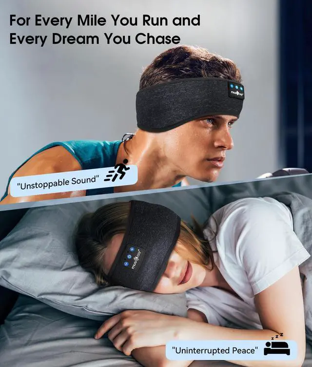 Alt view image 4 of 5 - MUSICOZY Sleep Headphones Bluetooth Sports Headband, Wireless Music Sleeping Headphones Sleep Eye Mask Earbuds for Side Sleepers Workout Running Travel Yoga Office, Pack of 2
