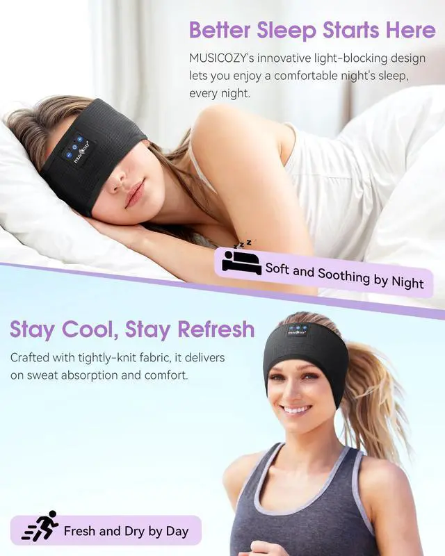 Alt view image 4 of 5 - MUSICOZY Sleep Headphones Bluetooth Headband, Sleep Mask with Bluetooth Sleep Headphones, Sports Sleeping Headphones Sleep Earbuds with Ultra-Thin HD Stereo Speakers for Travel Workout, 2 Packs