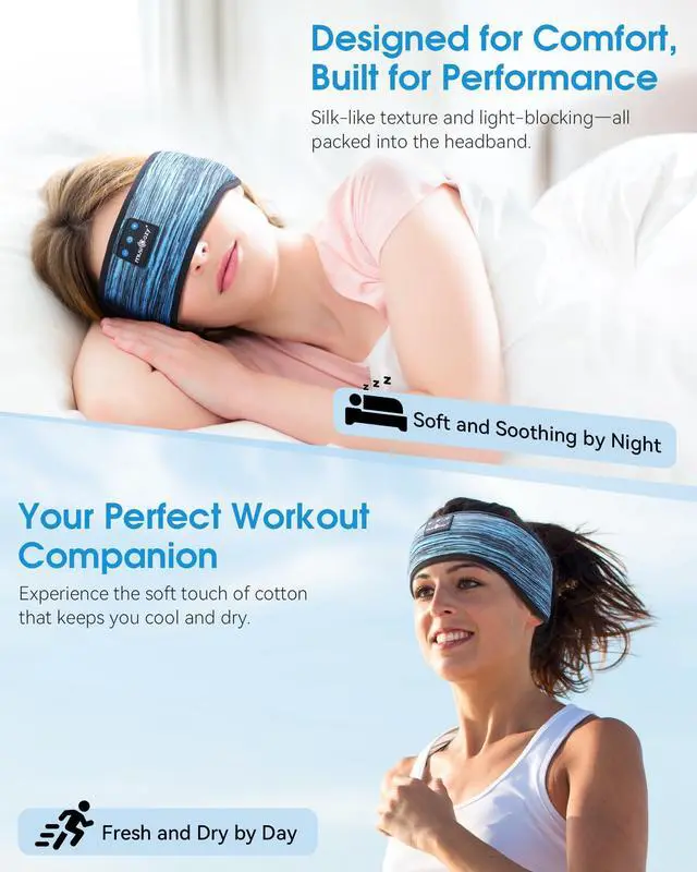 Alt view image 4 of 5 - MUSICOZY Sleep Headphones Bluetooth Headband, Sleep Mask With Bluetooth Sleep Headphones, Sports Sleeping Headphones Sleep Earbuds with Ultra-Thin HD Stereo Speakers for Travel Workout, 2 Packs