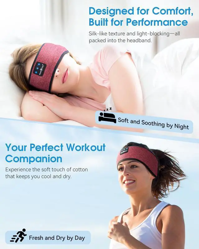 Alt view image 4 of 5 - MUSICOZY Sleep Headphones Bluetooth Headband Wireless Music Headband Headphones, Earbuds IPX6 Waterproof for Side Sleepers Women Men Workout Running Insomnia Travel Yoga Cool Gadgets Unique Gift 2 Pcs