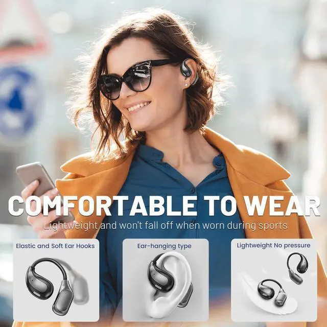 Alt view image 3 of 5 - MSHUKCOE Open Ear Wireless Bluetooth Headphones, Sport Over Headset Built-in Mic, LED Display, Touch Control Earphones, IPX5 Waterproof for Sports Running Driving Cycling (Khaki)