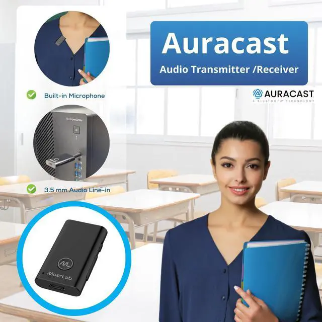 Alt view image 2 of 5 - Moerlab Auracast Solution Bundle Kit: 1 MoerDuo & 2 hearClear Earbuds Bundle-Seamless Bluetooth Auracast Audio for Enhanced Listening!