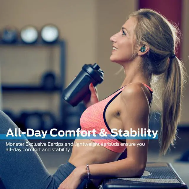 Alt view image 4 of 5 - Monster Clarity 101Plus AirLinks Wireless Earbuds, Bluetooth 5.0 in-Ear Headphones with Charging Case, Stereo Earphones Deep Bass Sound, Built-in Mic, Clear Call, Water Resistant Design for Sports.