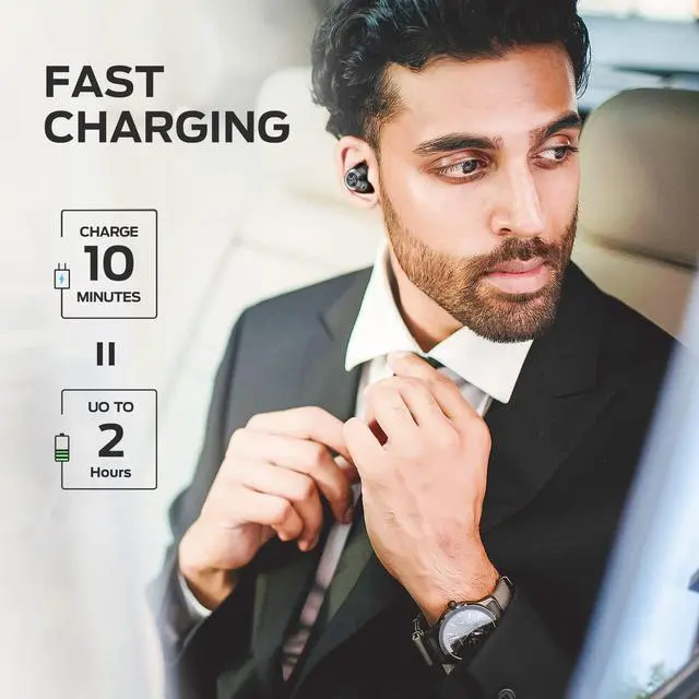 Alt view image 4 of 5 - Monster Achieve 100 AirLinks Wireless Earbuds,Super Fast Charge,Bluetooth 5.0 in-Ear Stereo Headphones with USB-C Charging Case,Built-in Mic for Clear Calls,Water Resistant Design for Sports