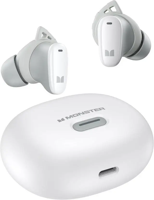 Main image of Monster N-Lite 206 Bluetooth Earbuds, True Wireless Earbuds with Clear Talk, Bluetooth 5.4 Earphones Headphones Built-in Mic, Touch Control, Comfortable Fit, Type-C Charging, 25H Playback, White