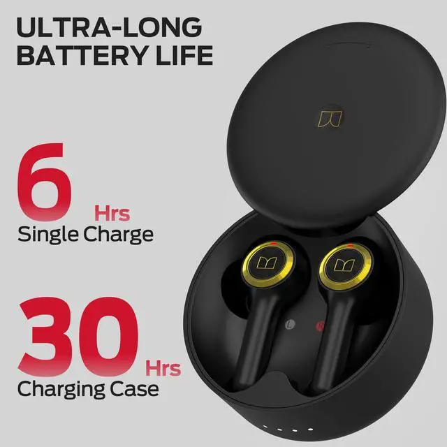 Alt view image 5 of 5 - Monster Clarity 102 Plus Wireless Earbuds, Bluetooth Headphones with HiFi Stereo, 4 ENC Mic for Crystal Clear Call, 30H Playtime, Type-C Charging, IPX6 Waterproof in-Ear Ear Buds for Sports (Gold)