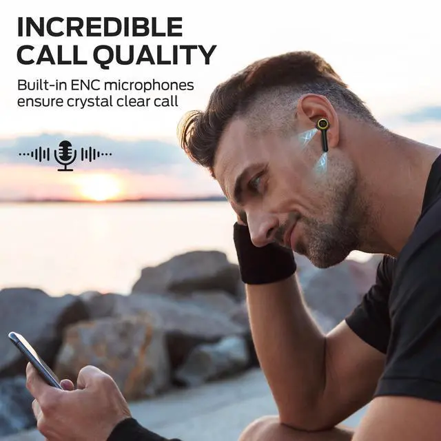 Alt view image 3 of 5 - Monster Clarity 102 Plus Wireless Earbuds, Bluetooth Headphones with HiFi Stereo, 4 ENC Mic for Crystal Clear Call, 30H Playtime, Type-C Charging, IPX6 Waterproof in-Ear Ear Buds for Sports (Gold)