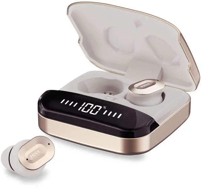Main image of MIXX StreamBuds Ultra Dots True Wireless Earbuds with Zinc Alloy Charging Case, 24H Battery, Touch Controls, Custom EQ via App, Fast Charging, Bluetooth 5.3 (Champagne)