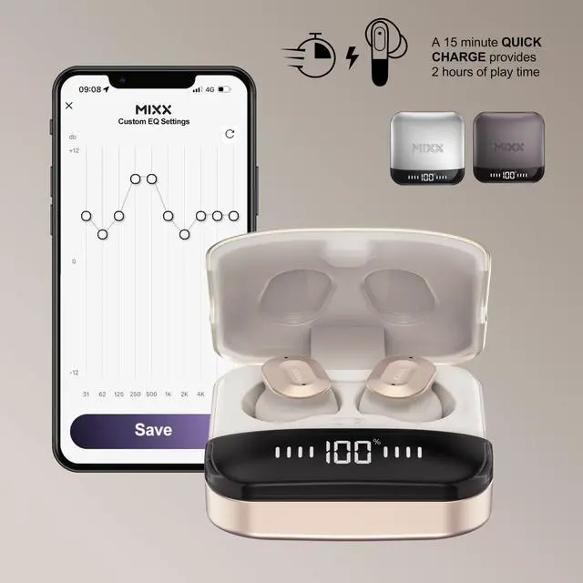 Alt view image 5 of 5 - MIXX StreamBuds Ultra Dots True Wireless Earbuds with Zinc Alloy Charging Case, 24H Battery, Touch Controls, Custom EQ via App, Fast Charging, Bluetooth 5.3 (Champagne)