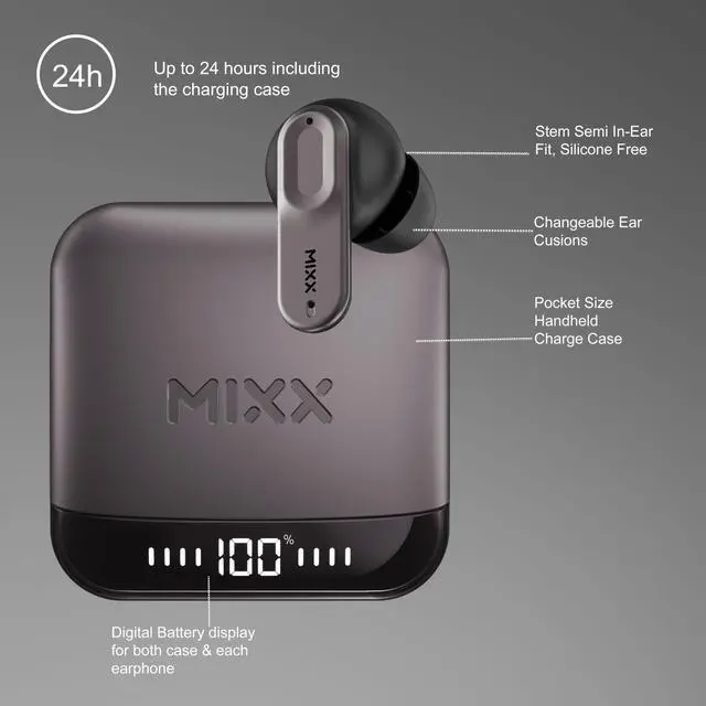 Alt view image 4 of 5 - MIXX StreamBuds Ultra Mini True Wireless Earbuds with Zinc Alloy Case, 24H Battery, Touch Controls, Custom EQ via App, Quick Charge, Bluetooth 5.3 (Black)