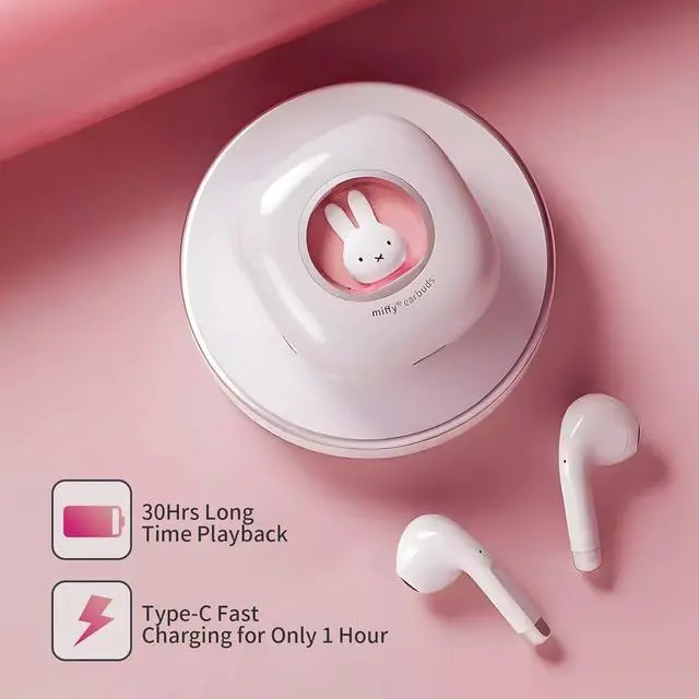 Alt view image 2 of 5 - MIPOW x Miffy BT5.3 Wireless Earbuds | Bunny Design IPX7 | 36H Playtime w/Case | AI ENC Noise Canceling | Sport/Work Earphones (Pastel Pink)