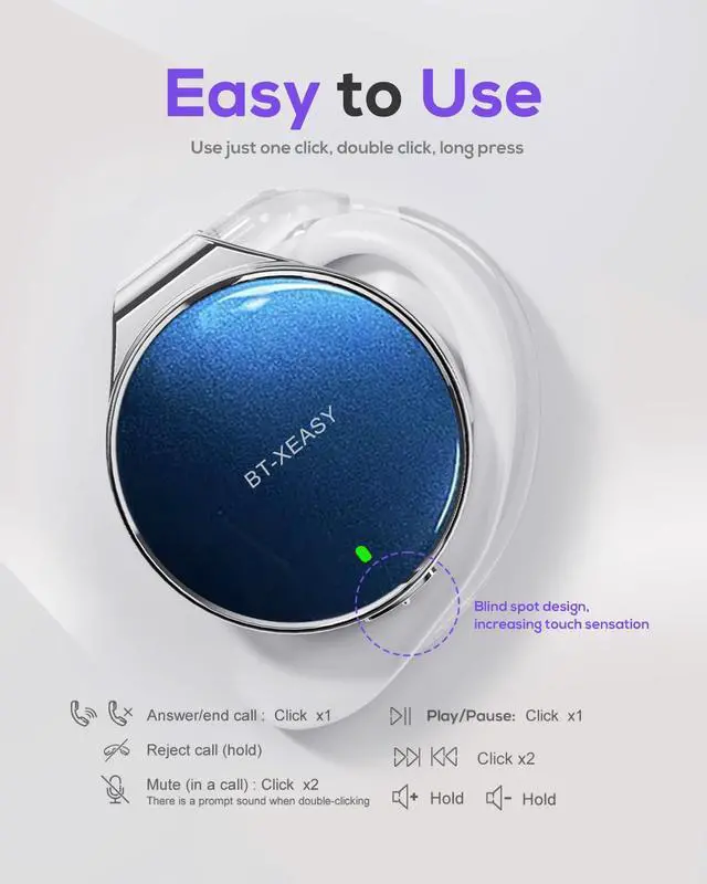 Alt view image 2 of 5 - On Ear Headphones Bluetooth 5.4, Noise Cancelling Open Ear Headphones Wireless, Water-Drop Shaped Clip On Sport Headset Bluetooth with 4 Microphone, Comfort Fit Earphones with Long Battery Life