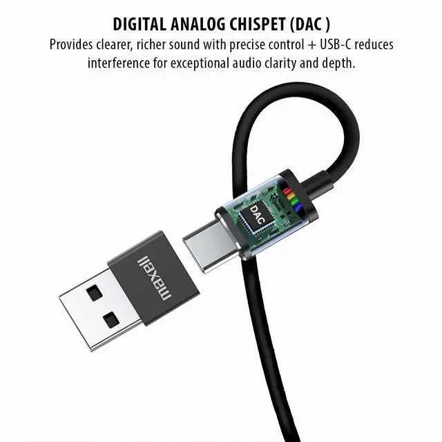 Alt view image 5 of 5 - Maxell USB-C Wired Earbuds with USB-A Adapter, Built-in Microphone with Volume and Track Control, Compatible with All Devices with a USB-C and/or USB-A Port, Immersive Digital Chipset, Black, 197299