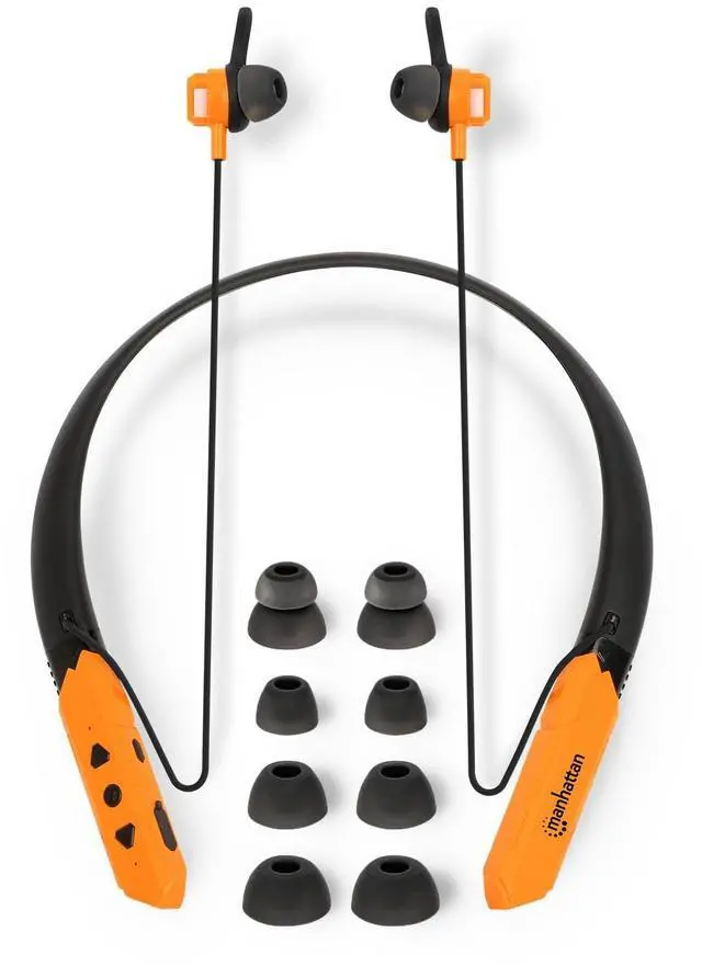 Main image of MANHATTAN Bluetooth Wireless Neckband Headphones  Work Earbud Earphones with 15H Playtime, Noise-Isolating, IPX4 Water Resistant, Built-in Mic  for Work, Music, Calls  3 Yr Mfg Warranty -179829