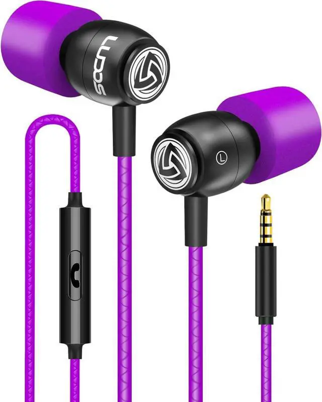 Main image of LUDOS Clamor Wired Earbuds in-Ear Headphones, 5 Years Warranty, Earphones with Microphone, Noise Isolating Ear Buds, Memory Foam for iPhone, Samsung, School Students, Kids, Women, Small Ears - Purple