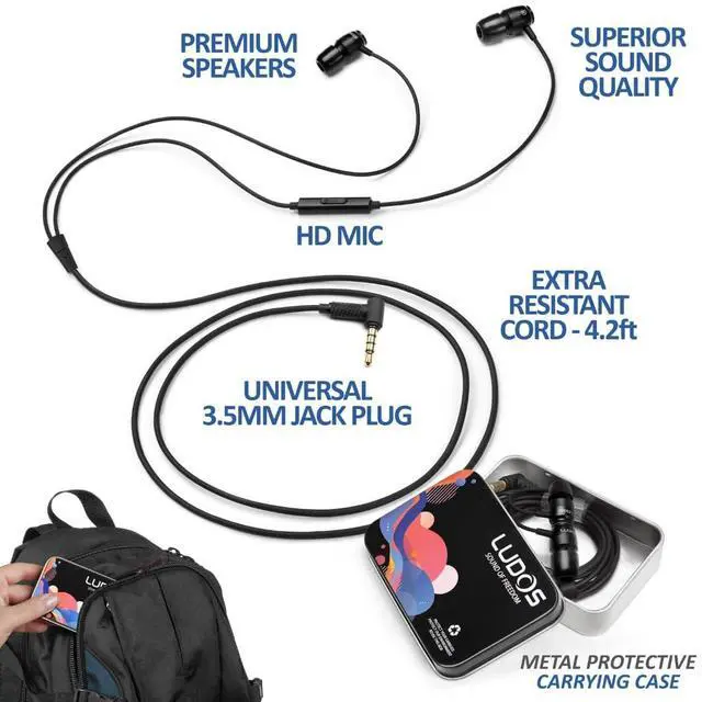 Alt view image 2 of 5 - LUDOS Clamor 2 PRO Wired Earbuds in-Ear Headphones, 5 Years Warranty, Earphones with Microphone, Noise Isolating Ear Buds, Memory Foam for iPhone, Samsung, School Students, Kids, Women, Small Ears