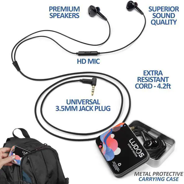 Alt view image 2 of 5 - LUDOS NOVA Wired Earbuds in-Ear Headphones, 5 Year Warranty, Earphones with Microphone, 3.5mm Plug-in Ear Buds Calls Compatible with iPhone, Laptop, Computer, School Students, Kids, Women, Small Ears