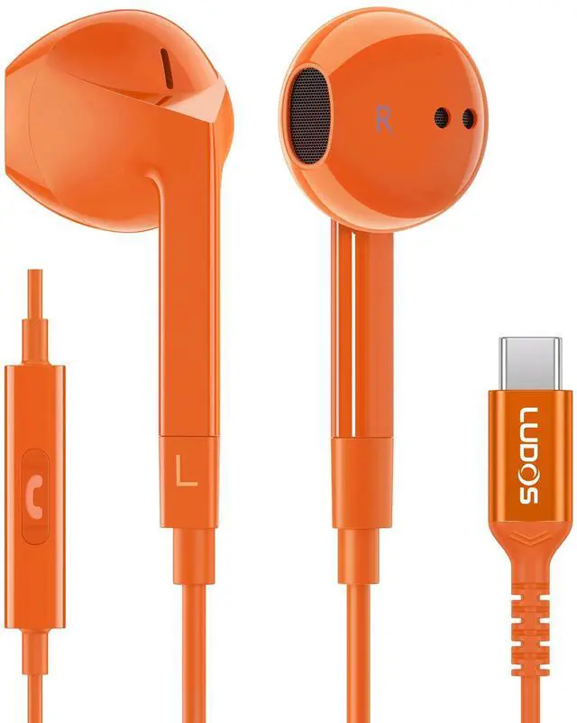 Main image of LUDOS FEROX USB C Headphones for iPhone 16 15 Pro Max Plus iPad Pro, 5 Years Warranty, USB-C Earbuds for Samsung Galaxy S24 S23 Ultra S22 S21 S20 A55 A54 A53, USB Type C Earphones - Orange