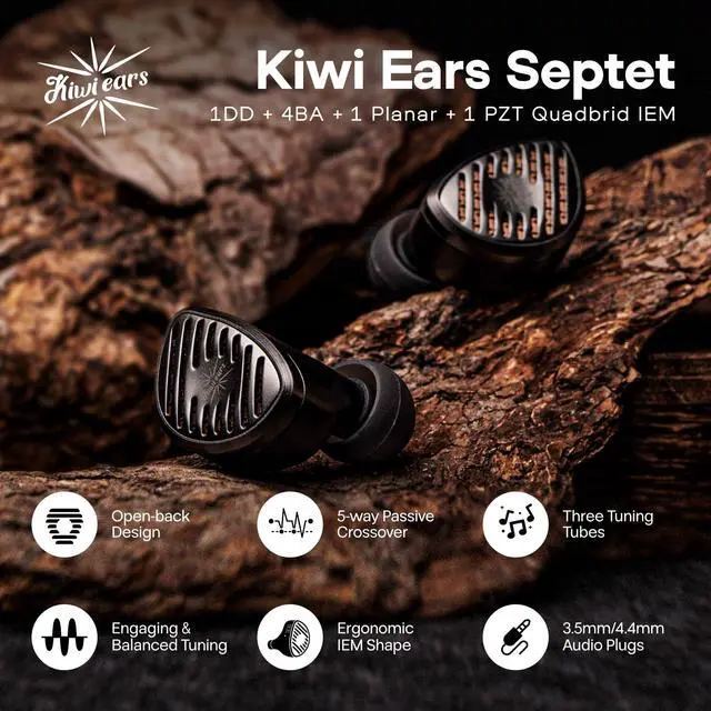 Alt view image 2 of 5 - Linsoul Kiwi Ears Septet in Ear Monitor, 1DD + 4BA + 1 Planar + 1 PZT Quadbrid IEM Earphones, HiFi Wired Earbuds + Kiwi Ears Allegro Mini Portable IEM DAC
