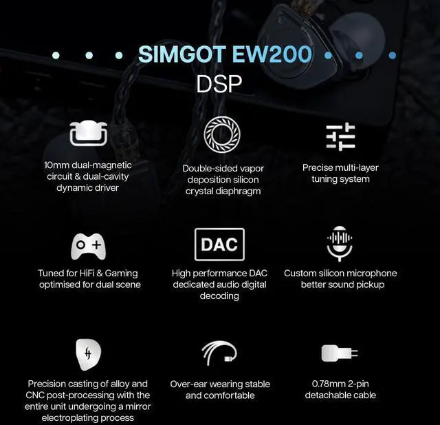 Alt view image 3 of 5 - Linsoul SIMGOT EW200 10mm SCP Diaphragm Dynamic Driver in-Ear Earphones(EW200 DSP) Kiwi Ears Allegro Pro Upgraded IEM Earphone DAC/AMP