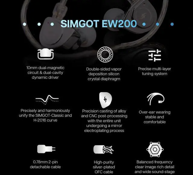 Alt view image 4 of 5 - Linsoul SIMGOT EW200 10mm SCP Diaphragm Dynamic Driver in-Ear Earphones (EW200 Without Mic) LC02 in Ear Monitor Case, Portable Earbud Hard Case