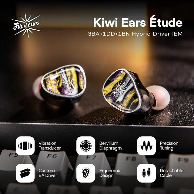 Alt view image 2 of 5 - Linsoul Kiwi Ears Étude in Ear Monitor, 3BA+1DD+1BN Hybrid Driver IEM Earphones, Gaming Earbuds Kiwi Ears Allegro Mini Portable IEM DAC, in Ear Monitor Amplifier, USB C to 3.5/4.4mm Output