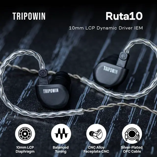 Alt view image 2 of 5 - Linsoul Tripowin Ruta10 in Ear Monitor, 10mm LCP Dynamic Driver IEM Earphones(Black) LC02 in Ear Monitor Case, Portable Earbud Hard Case