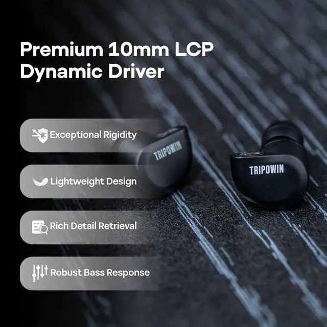 Alt view image 4 of 5 - Linsoul Tripowin Ruta10 in Ear Monitor, 10mm LCP Dynamic Driver IEM Earphones(Black) LC02 in Ear Monitor Case, Portable Earbud Hard Case