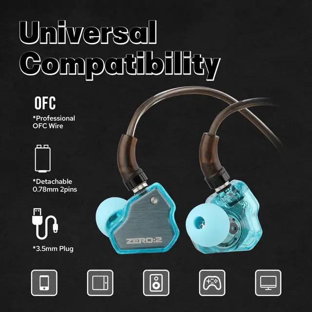 Alt view image 4 of 5 - Linsoul 7Hz x Crinacle Zero:2 in Ear Monitor, Updated 10mm Dynamic Driver IEM (Blue) Kiwi Ears Allegro Pro Upgraded IEM Earphone DAC/AMP