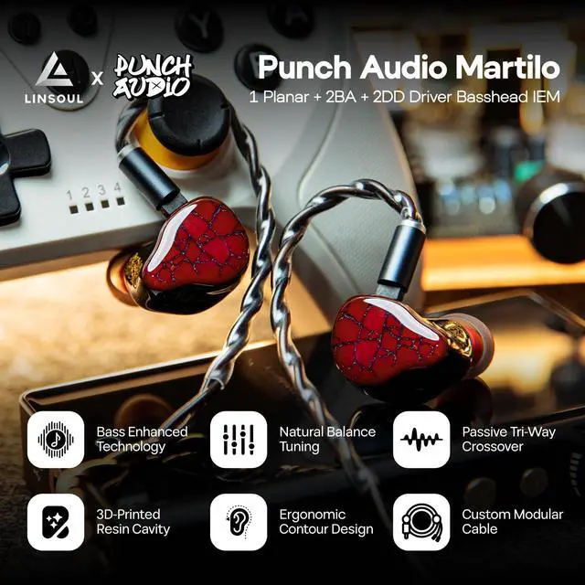 Alt view image 2 of 5 - Linsoul Punch Audio Martilo in Ear Monitor, 1 Planar + 2BA + 2DD Hybrid Driver Basshead IEM Earphones Kiwi Ears Allegro Mini Portable IEM DAC, in Ear Monitor Amplifier