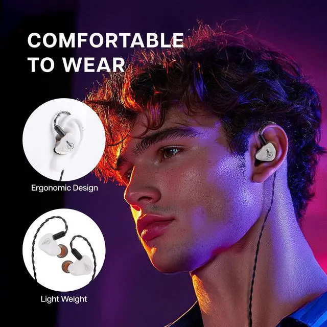 Alt view image 4 of 5 - Linsoul ZiiGaat x Fresh Reviews Arete in Ear Monitor, 1DD+4BA Hybrid Earphone IEM (White) Tripowin Zonie IEM Cable, 2m Long Earbud Cord, 16 Core Silver Plated Earphone Cable(2Pin)