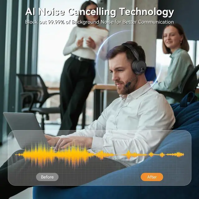 Alt view image 2 of 5 - LEVN Bluetooth Headset, Bluetooth Headphones with Microphone 60Hrs Working Time,Wireless Lavalier Microphone, Microphone for iPhone (2 TX + 2 RX + Charging Case)
