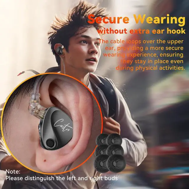 Alt view image 4 of 5 - HALCONTORNO Podcast IEM Earphones KZ Castor - Adjustable Enhanced Bass, Harman Target, Detachable Wired in Ear Monitor Headphones for Musicians Drum Guitar, Audífonos Intraurales (Without Mic)