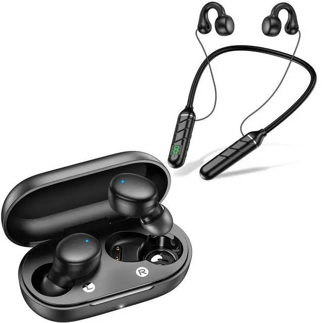 Main image of kurdene 2 Sets Wireless Earbuds Bluetooth 5.3 in Ear Light-Weight Headphones,60Hrs Playtime Ear Buds with Charging Case,Built-in Microphone Headset, with Deep Bass for Sport Black+Dark Black