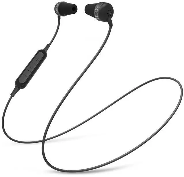 Main image of KOSS The Plug Wireless Bluetooth in-Ear Buds, in-Line Microphone and Remote, Noise Isolating Memory Foam Cushions, Black