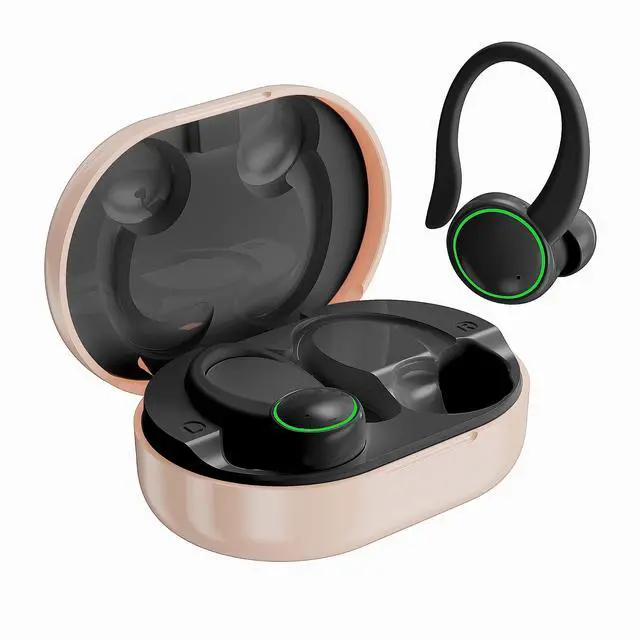 Main image of Wireless Earbuds, Bluetooth 5.4 Headphones with Noise Cancelling Mic, Bass Stereo Bluetooth Earphones 50Hrs with LED Display, IP7 Waterproof Earbuds with Earhooks, Over Ear Buds for Sports, Pale Pink