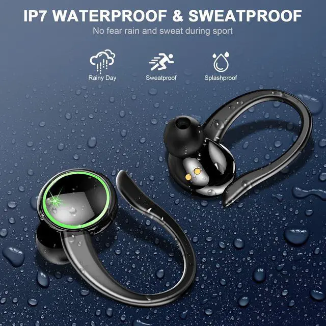 Alt view image 4 of 5 - Wireless Earbuds, Bluetooth 5.3 Headphones with Noise Cancelling Mic, Bass Stereo Bluetooth Earphones 50Hrs with LED Display, IP7 Waterproof Earbuds with Earhooks, Ear Buds for Sports/Workout/Running